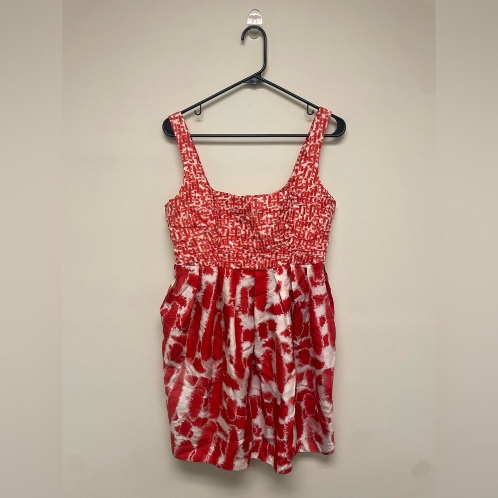 BB Dakota Red and White Mixed Pattern Babydoll Dress SZ 10